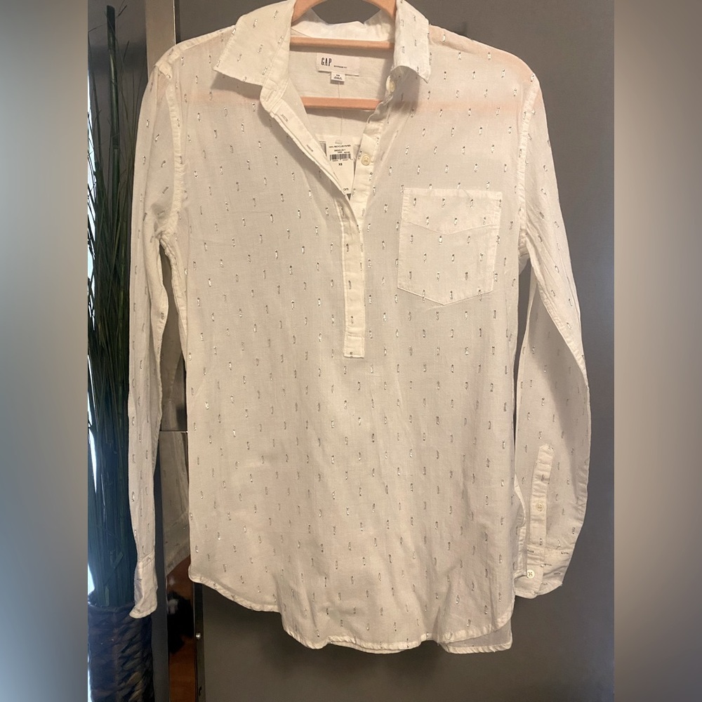 Gap 4 Button Up Shirt White with Silver XS